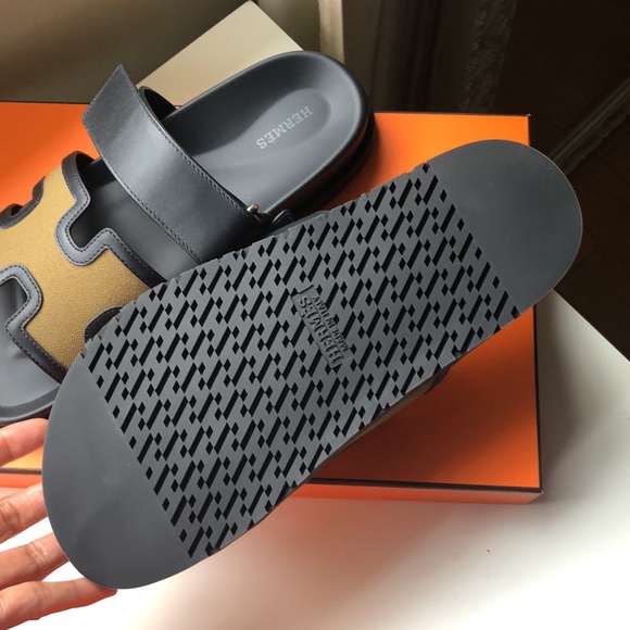 Hermes H Logo Black And Khaki Leather Chypre Sandals Flats main image 5